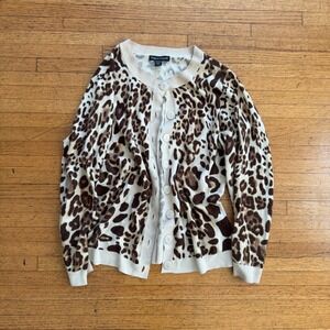 y2k  Originals Cardigan Mens Large Tan Leopard Print Good Luxelon Knit